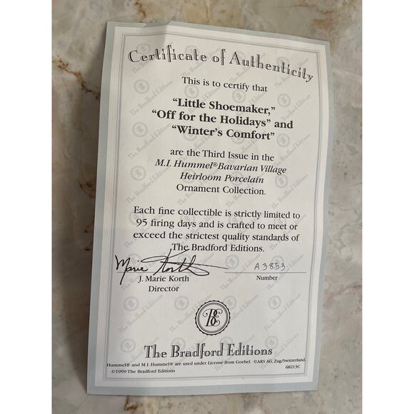 VTG M.I. Hummel Bavarian Village Christmas Ornaments Set of 3 "Little Shoemaker" - Picture 8 of 8